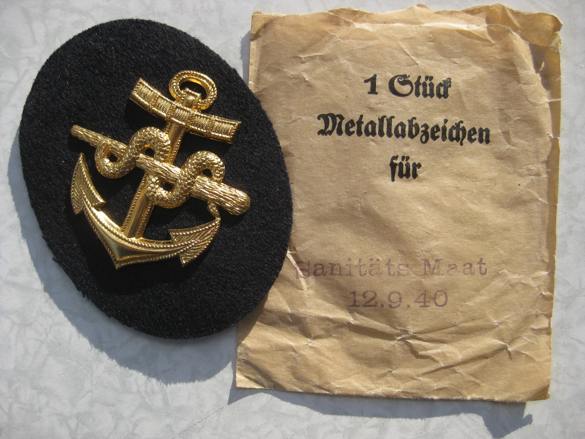 H.W.      ORIGINAL Ärmelabzeichen Tätigkeitsabzeichen der Kriegsmarine MIT TÜTE !!!  MINT CONDITION