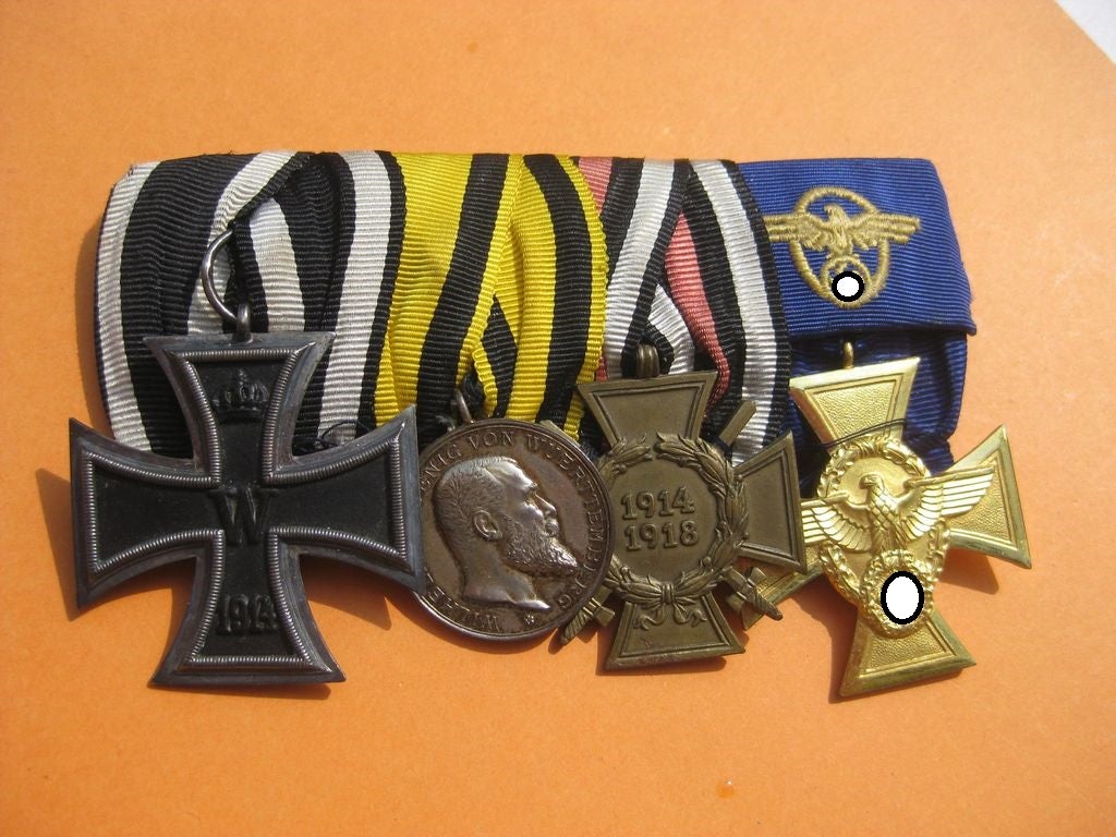 4er Ordensspange Ordensschnalle Eisernes Kreuz (EK2/14) Polizei Dienstauszeichnung Tapferkeitsmedaille Württemberg Wehrmacht Ehrenzeichen Polizeiorden