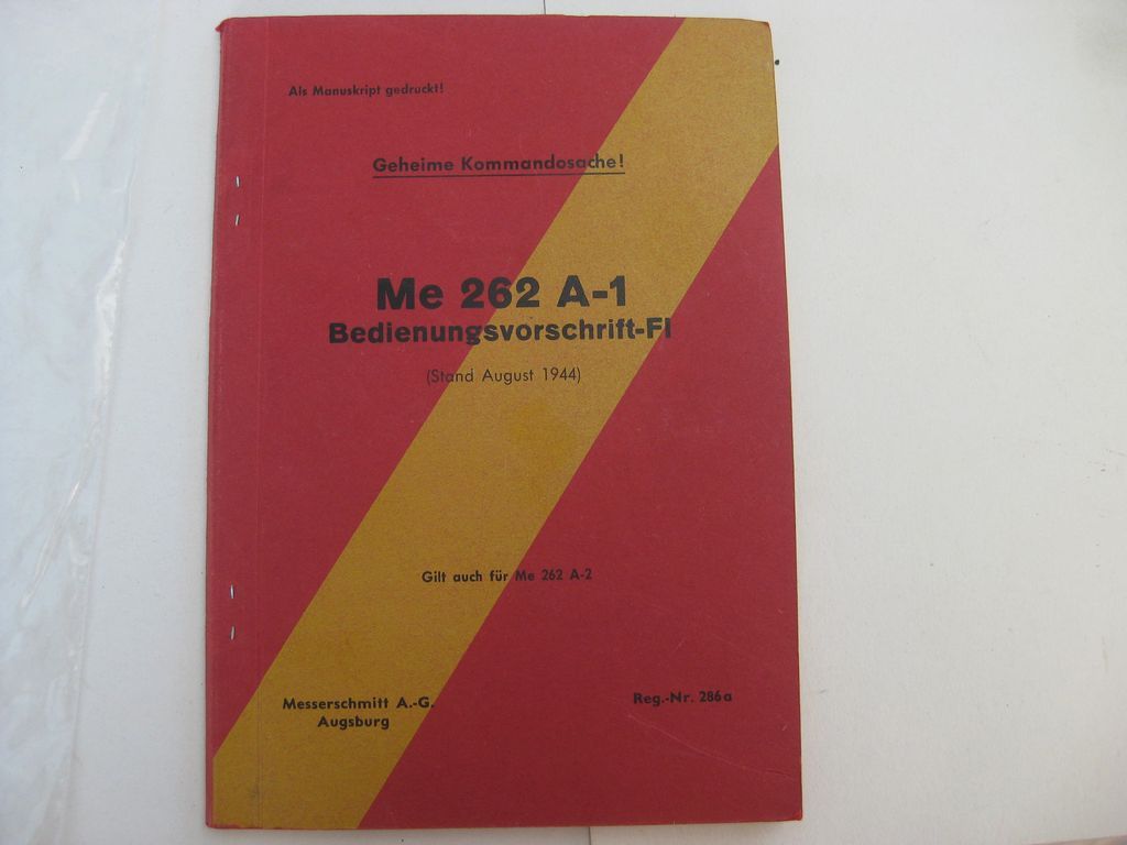 Buch Heft Me 262 Bedienungsvorschrift Messerschmitt Düsenjäger Strahljäger Luftwaffe Fliegertruppe