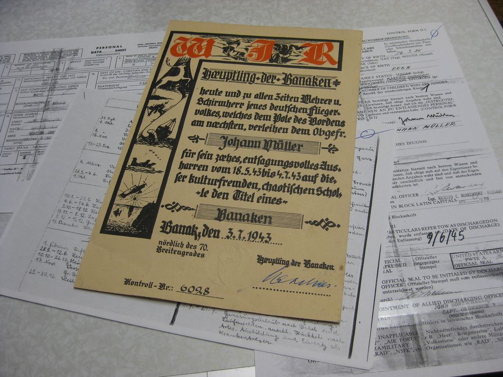 Große Urkunde KG 100 Wiking-Geschwader Luftwaffe Norwegen BANAKE 1943