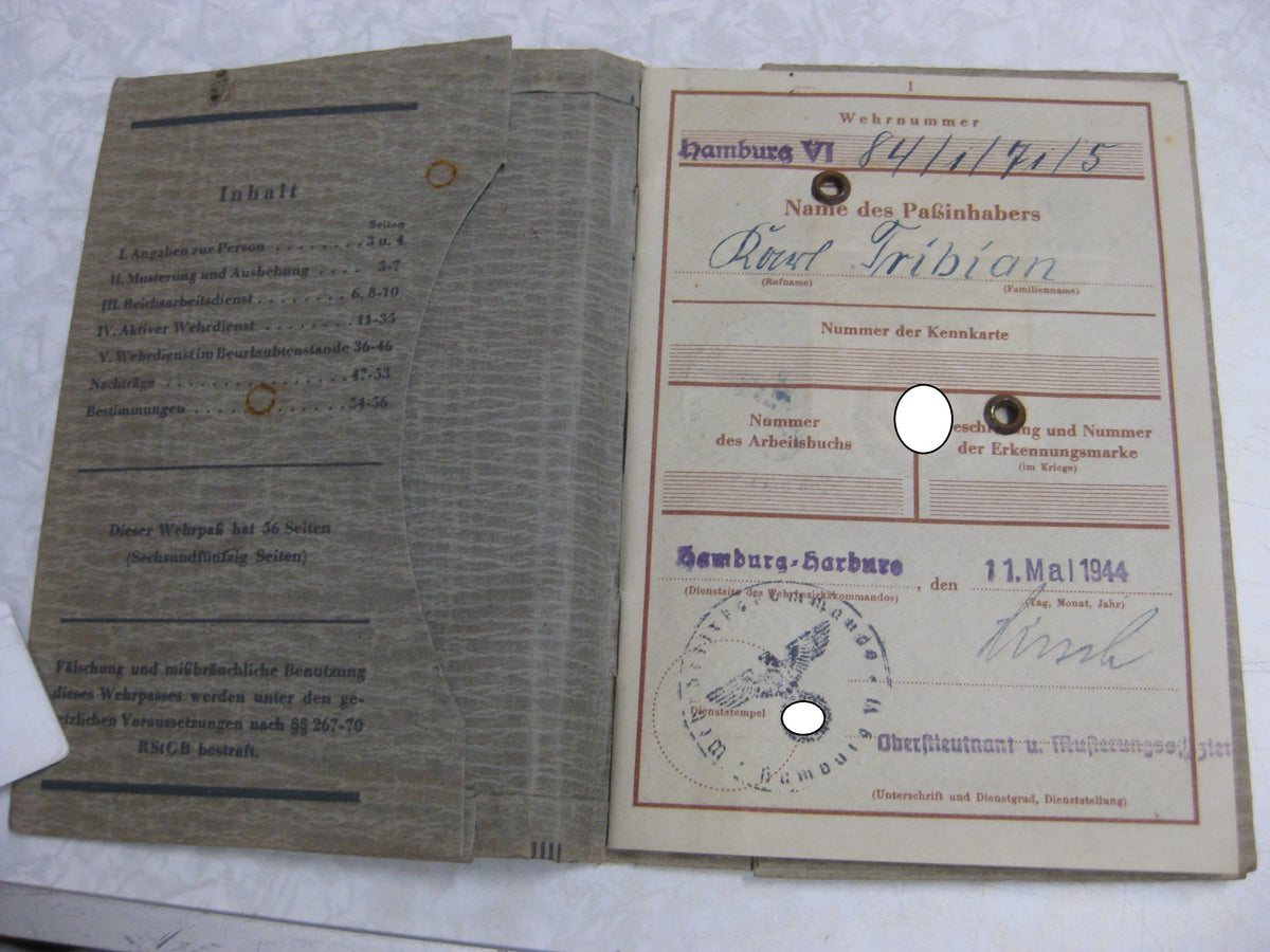 Wehrpaß Pastor Pfarrer Geistlicher Wehrmacht HAMBURG