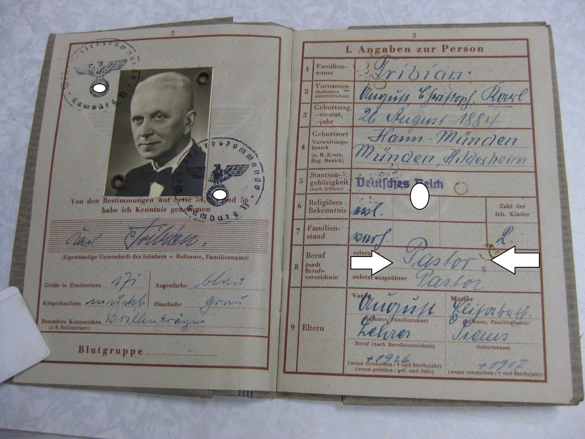 Wehrpaß Pastor Pfarrer Geistlicher Wehrmacht HAMBURG