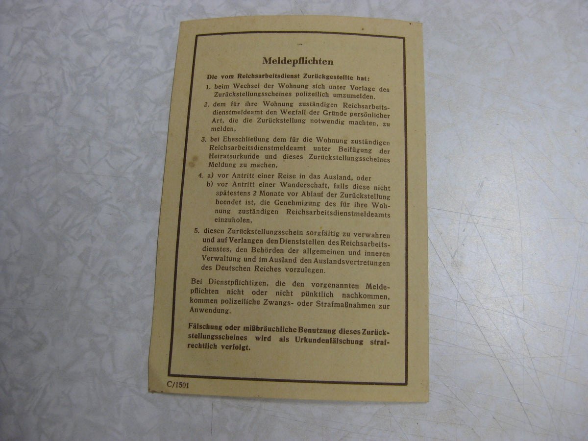 Arbeitsdienstpaß weiblicher Reichsarbeitsdienst (RADwJ) 1942