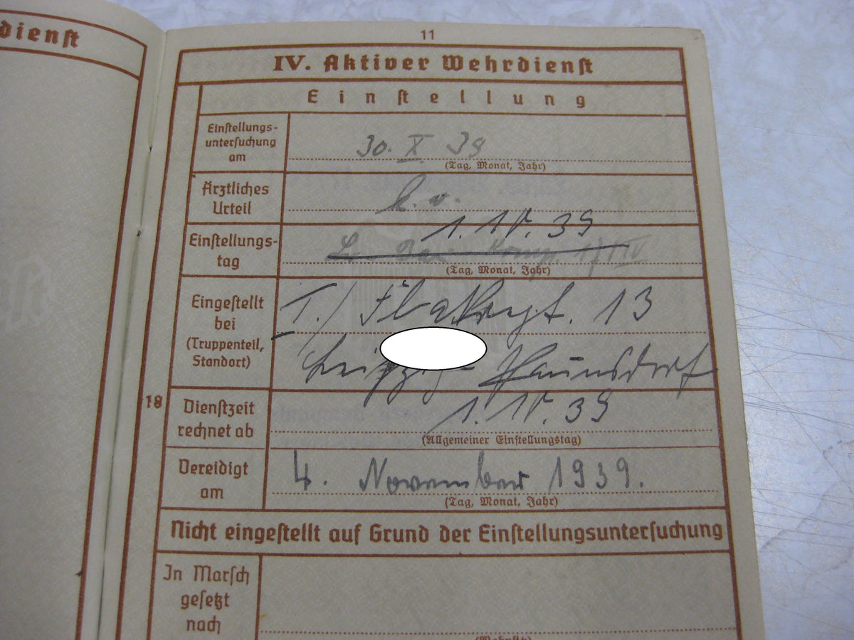 Wehrpaß Luftwaffe Flaktruppe Sachsen-Anhalt