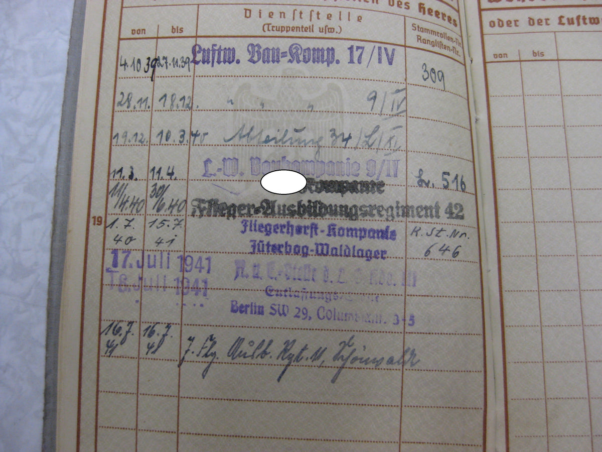 Wehrpaß Luftwaffe Flaktruppe Sachsen-Anhalt