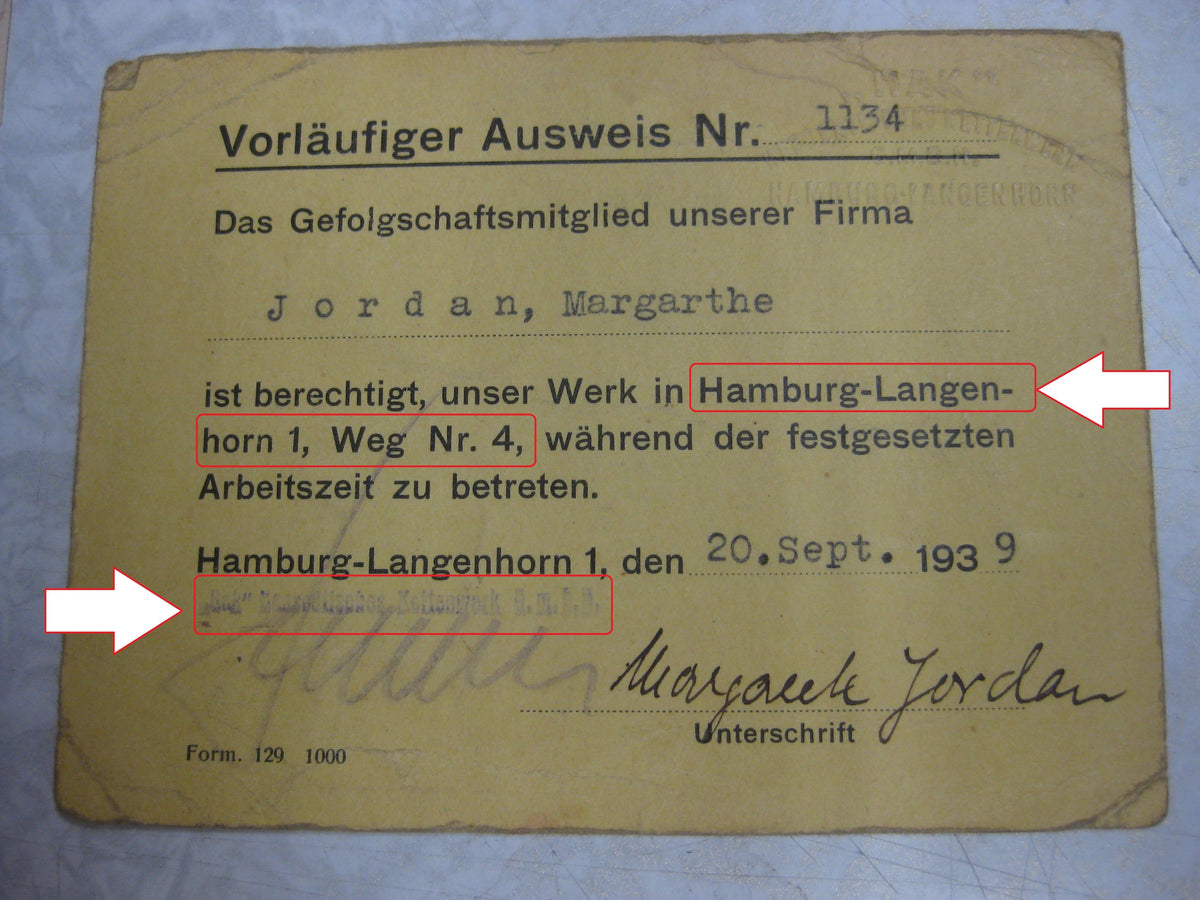 Personalausweis Dienstausweis  Oberhelferin Deutsches Rotes Kreuz (DRK) Hamburg KZ-Neuengamme !!