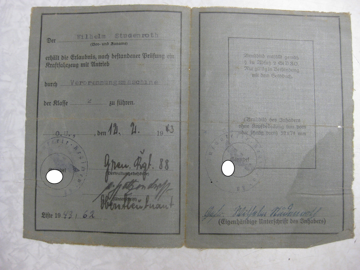 Ausweis Wehrmacht - Führerschein Raupenschlepper OST (RSO)