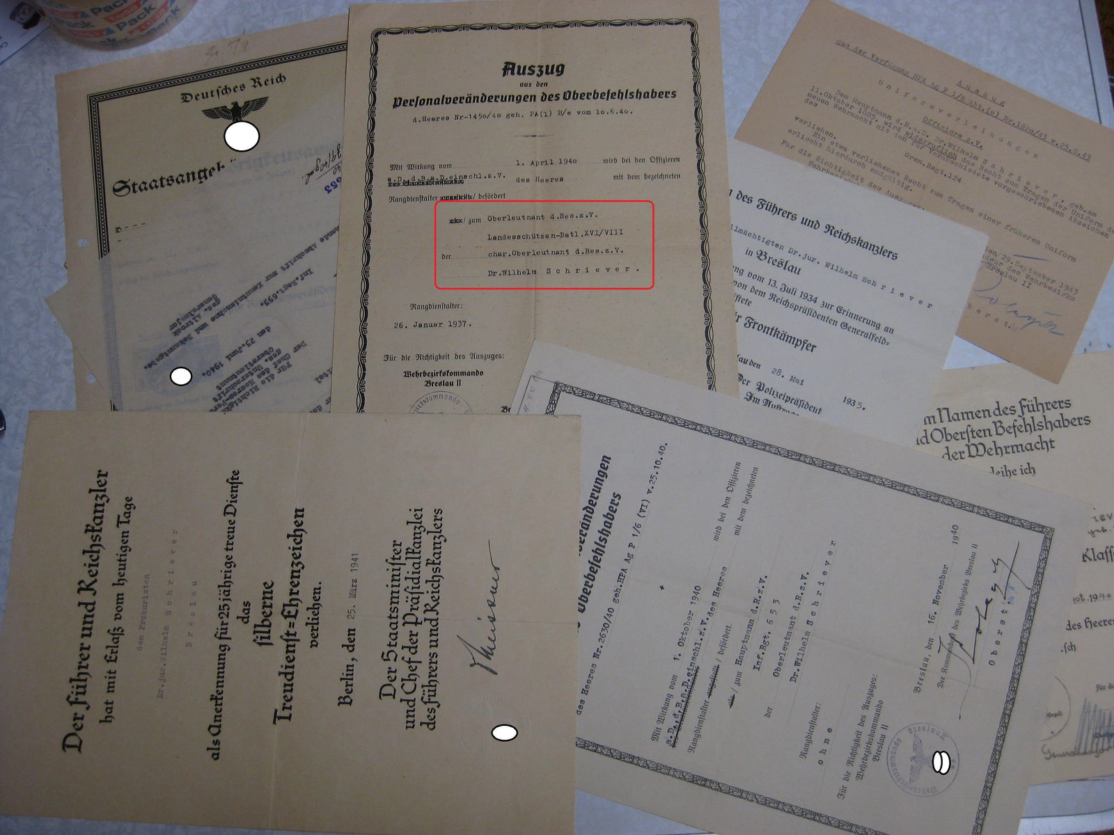 Nachlass Breslau Dokumente Verleihungsurkunden Besitzzeugnis Hauptmann Wehrmacht - Heer