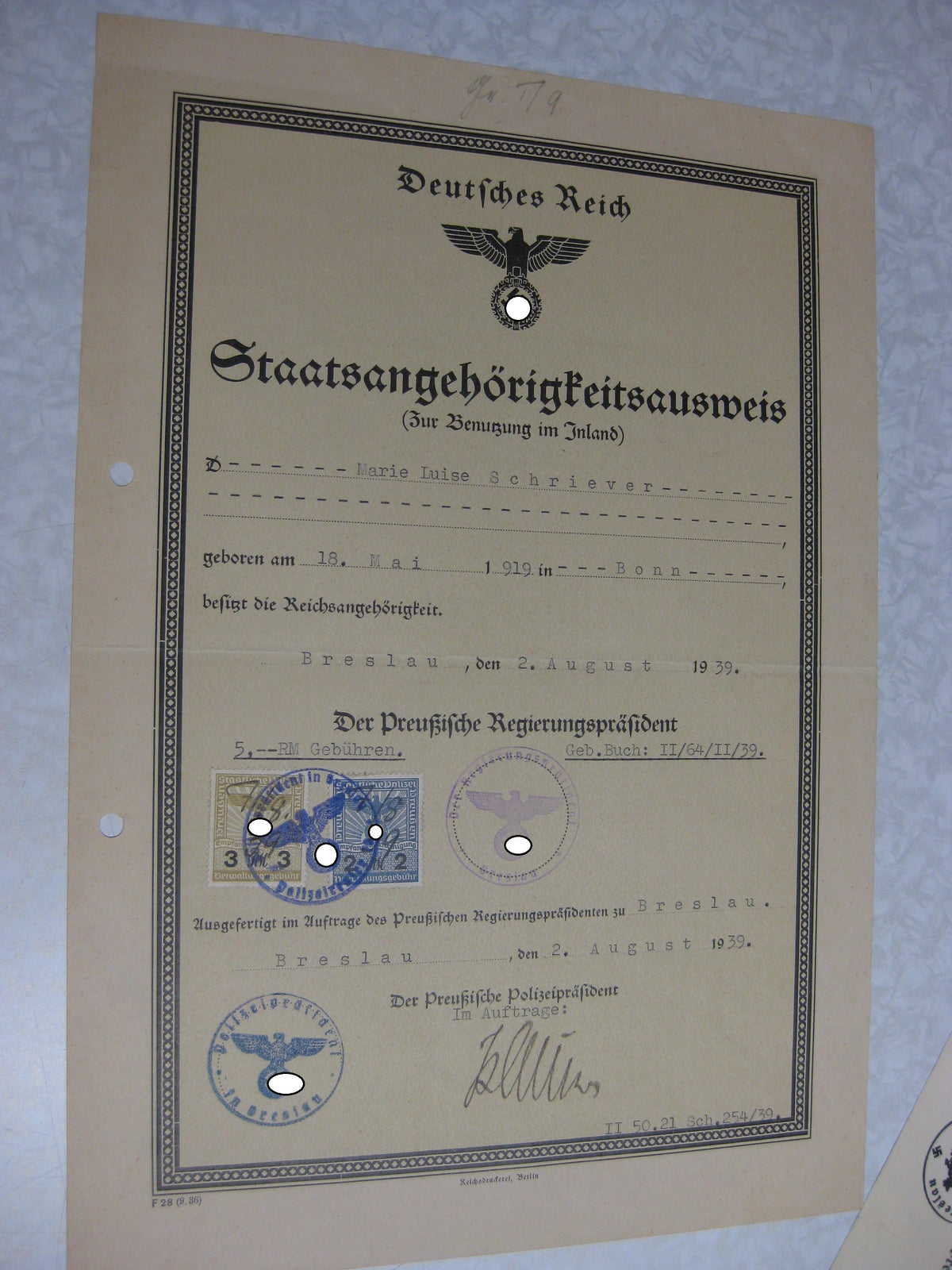 Nachlass Breslau Dokumente Verleihungsurkunden Besitzzeugnis Hauptmann Wehrmacht - Heer