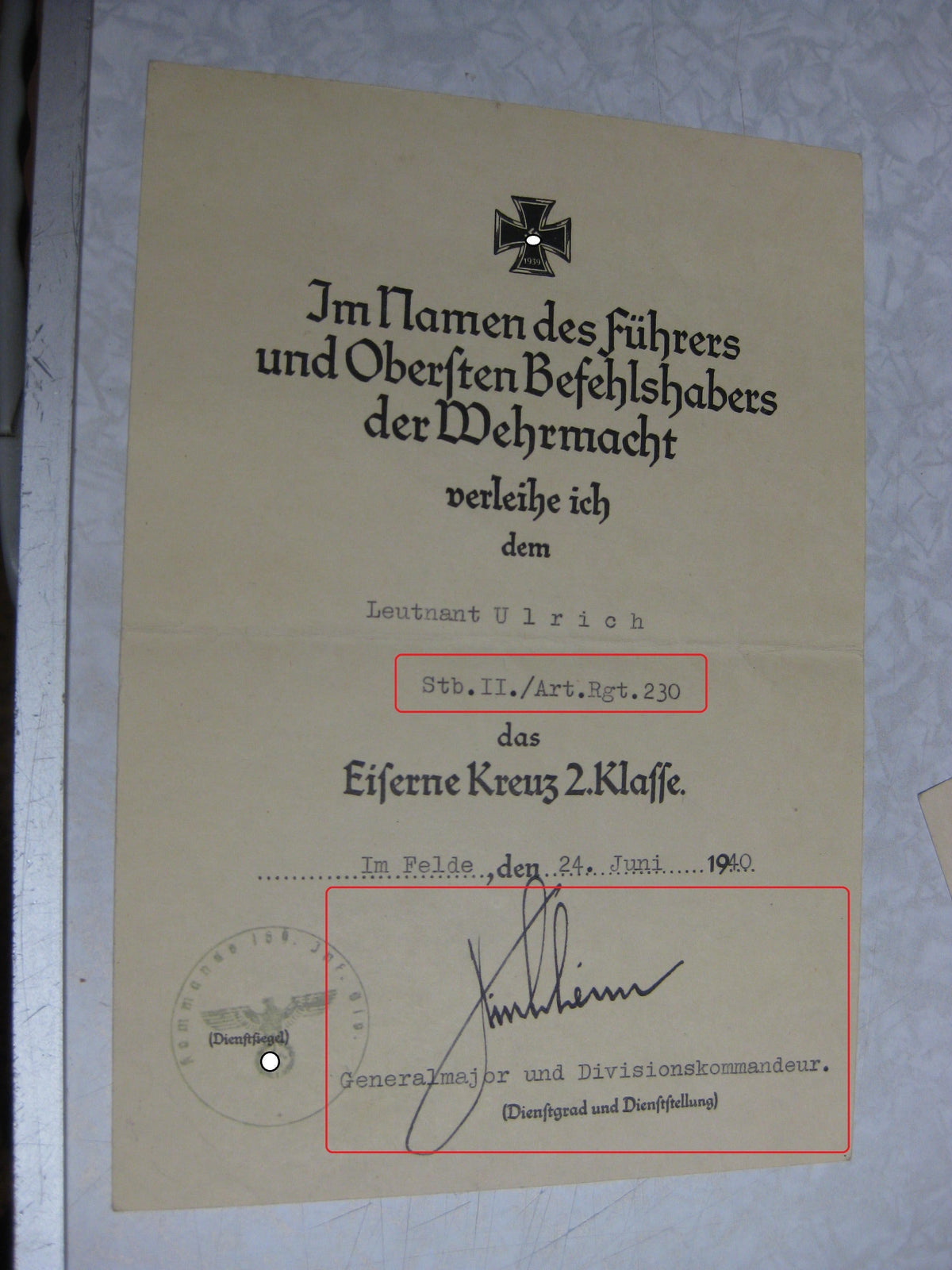 Besitzzeugnis Verleihungsurkunde Eisernes Kreuz Nordfront Finnland Lappland Norwegen Wehrmacht