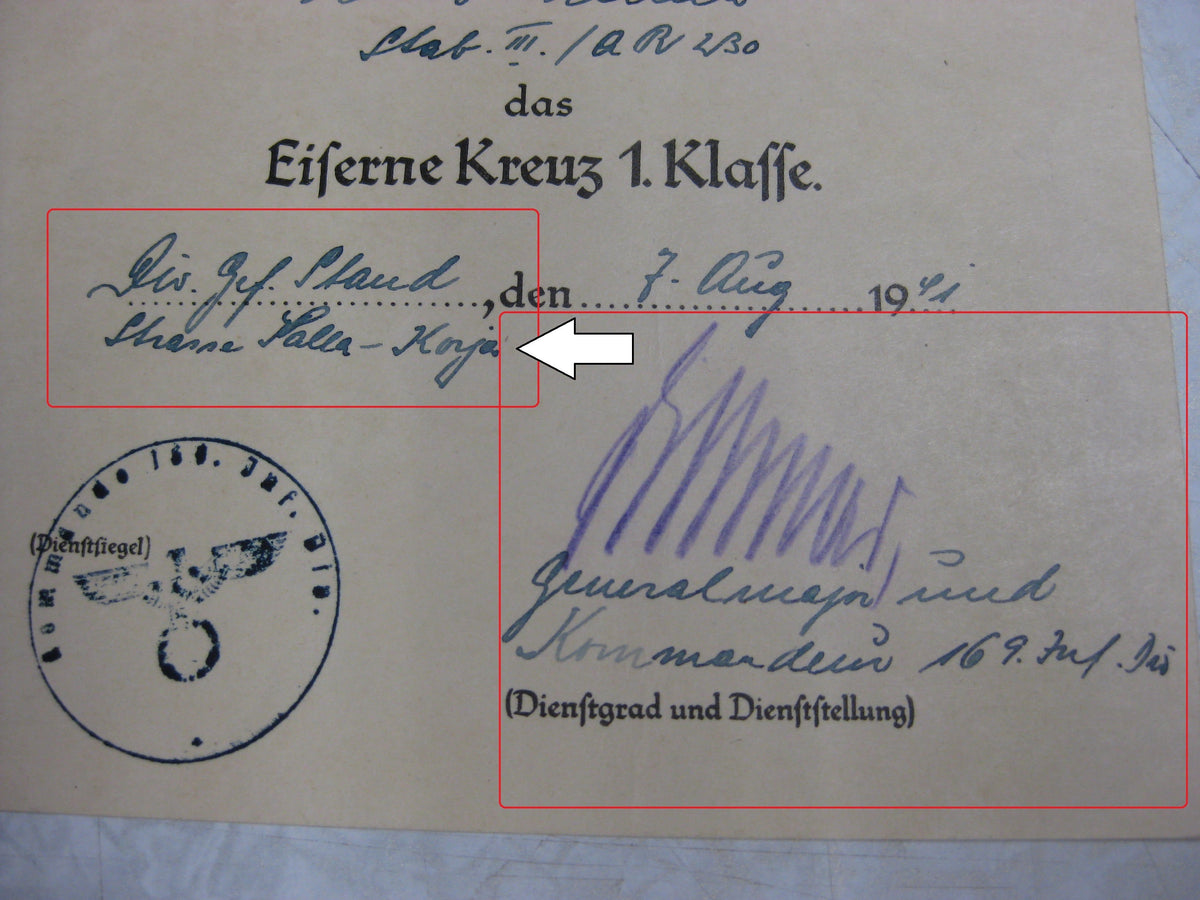 Besitzzeugnis Verleihungsurkunde Eisernes Kreuz Nordfront Finnland Lappland Norwegen Wehrmacht