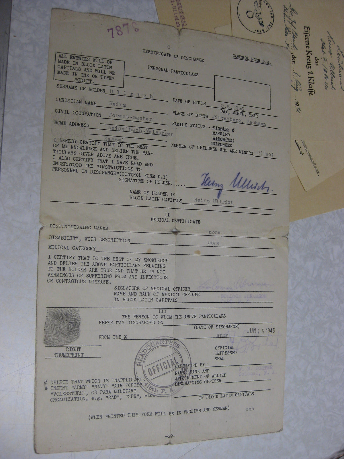 Besitzzeugnis Verleihungsurkunde Eisernes Kreuz Nordfront Finnland Lappland Norwegen Wehrmacht