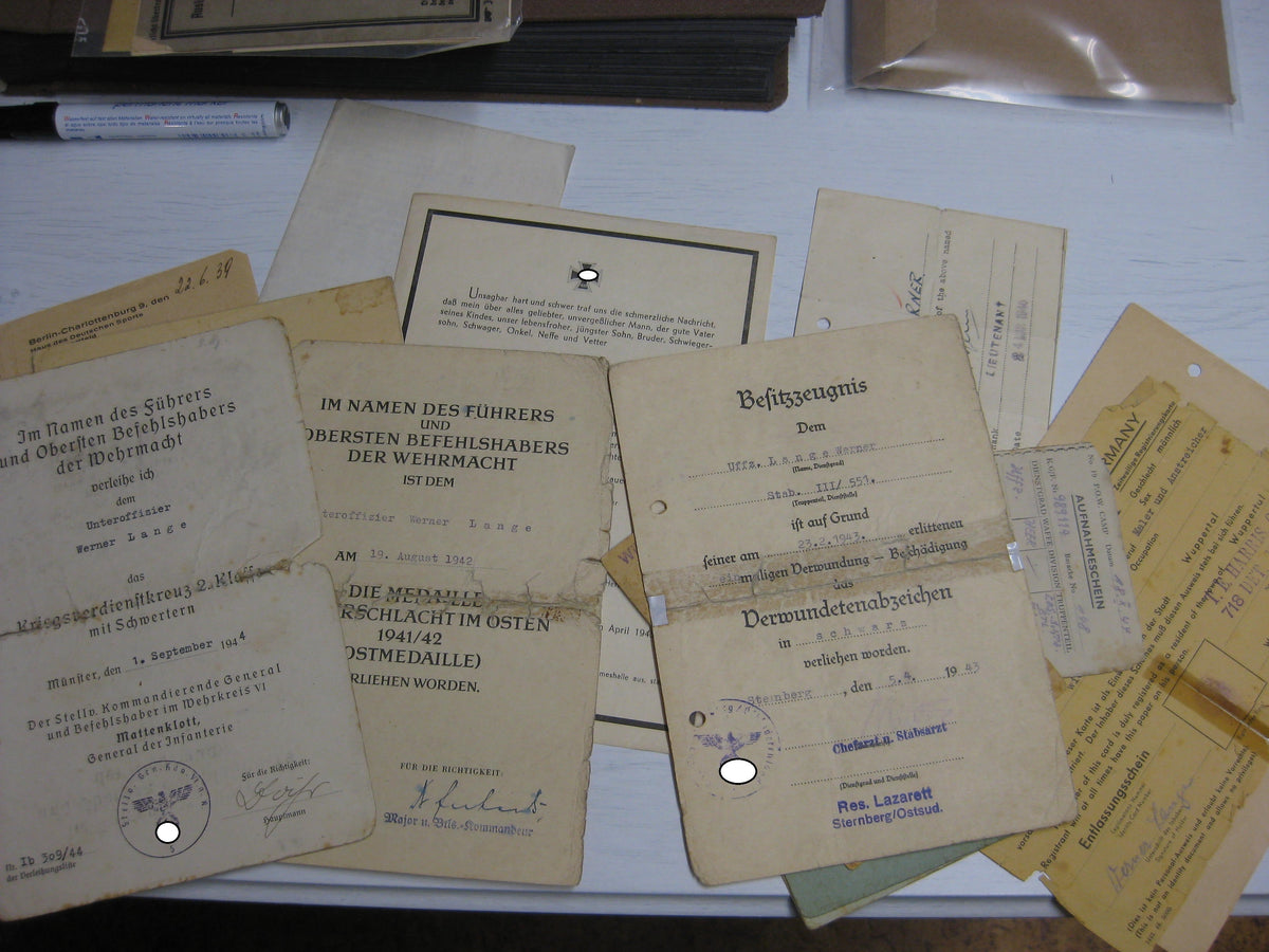 Besitzzeugnis Verleihungsurkunden Wuppertal / Wolchow etc etc  Wehrmacht