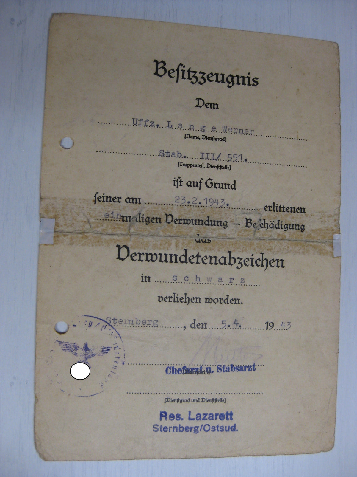 Besitzzeugnis Verleihungsurkunden Wuppertal / Wolchow etc etc  Wehrmacht