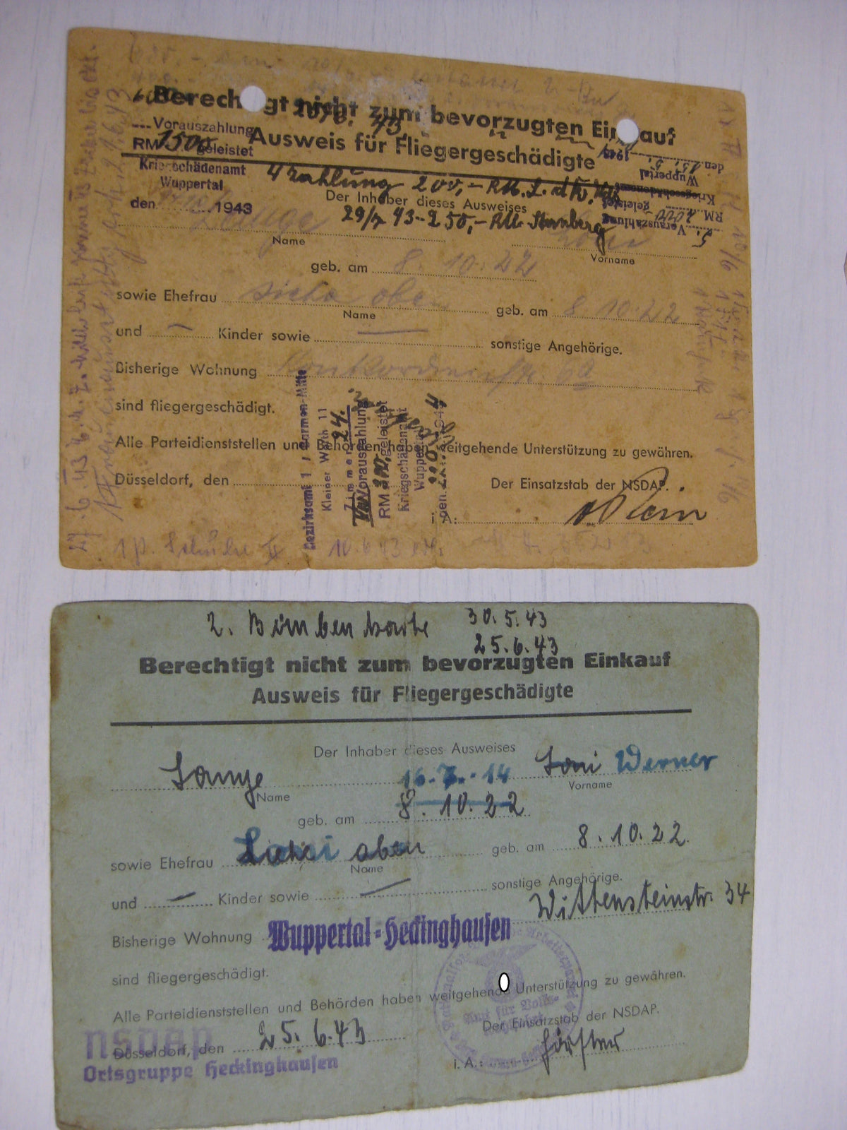 Besitzzeugnis Verleihungsurkunden Wuppertal / Wolchow etc etc  Wehrmacht