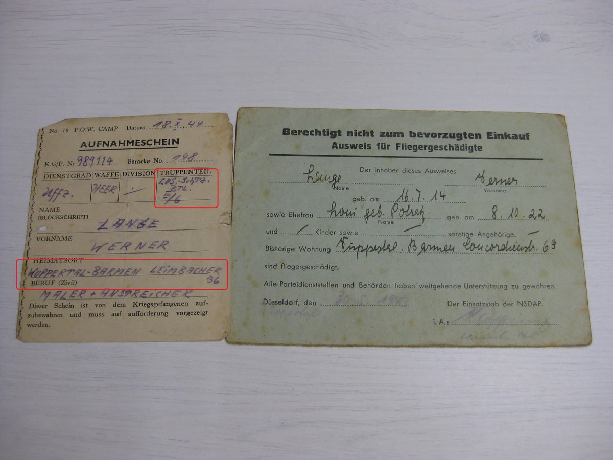 Besitzzeugnis Verleihungsurkunden Wuppertal / Wolchow etc etc  Wehrmacht