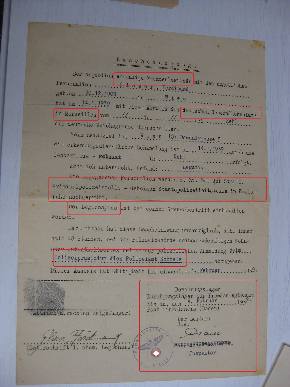 Verleihungsurkunden Rückwanderer Ausweis !! ehemaliger Fremdenlegionär !!