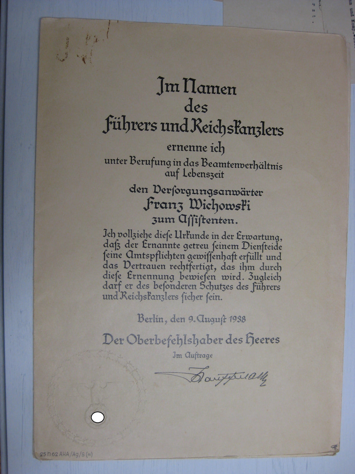 Dokumente Heeresbeamter beim Heeresgruppenpfarrer Heeresgruppe DON Wehrmacht Berufssoldat Beförderungsurkunden Russland Ostfront  etc