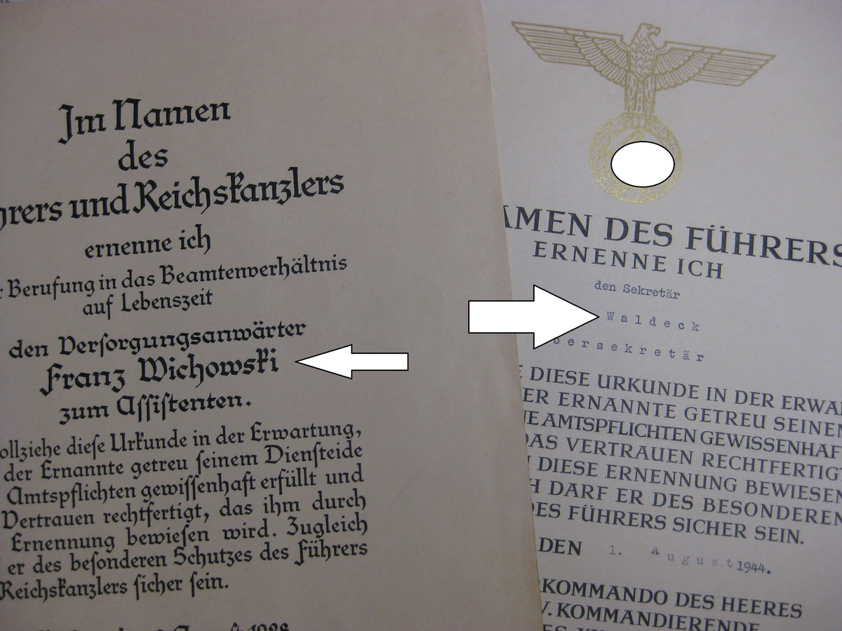 Dokumente Heeresbeamter beim Heeresgruppenpfarrer Heeresgruppe DON Wehrmacht Berufssoldat Beförderungsurkunden Russland Ostfront  etc