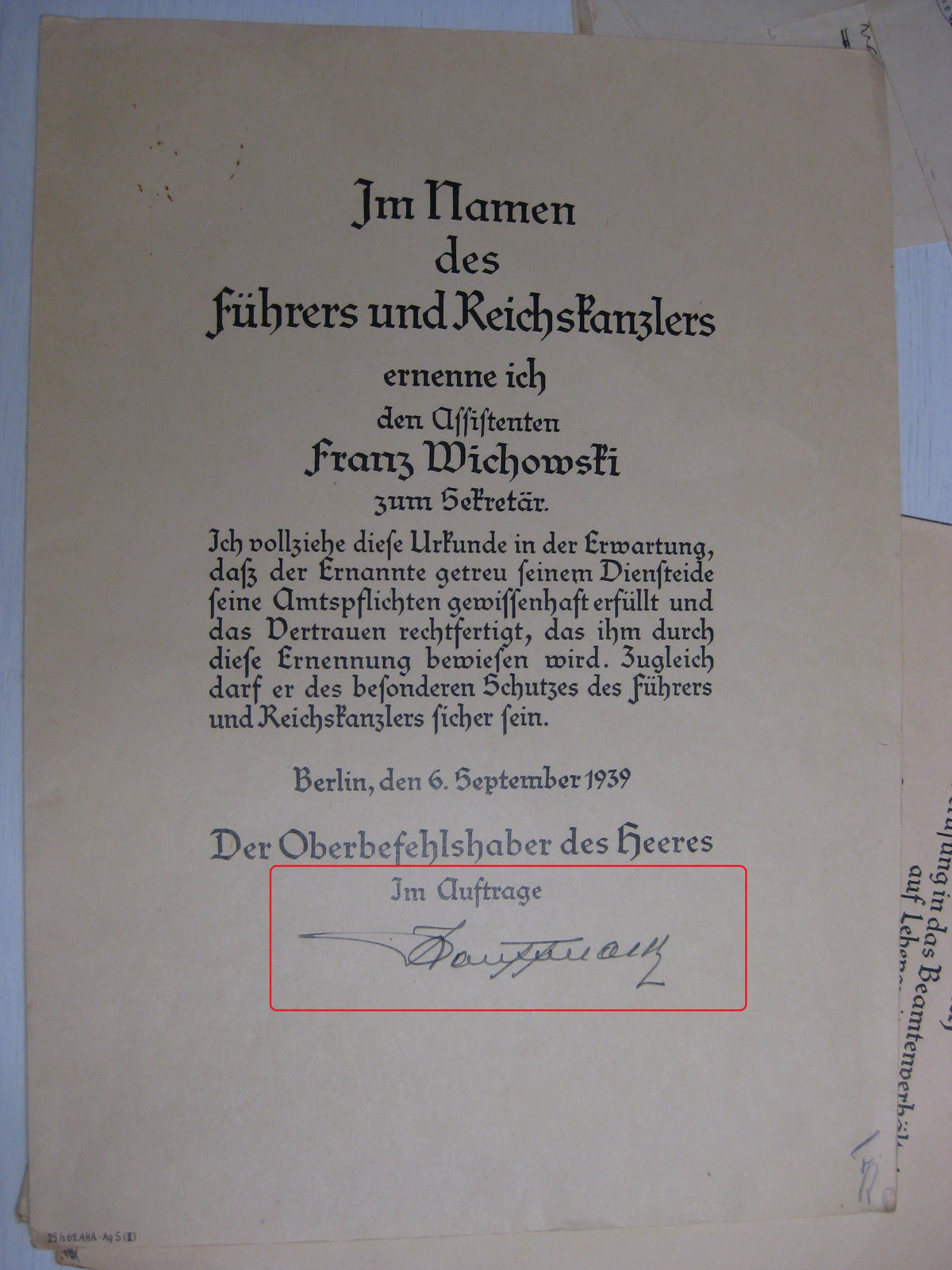 Dokumente Heeresbeamter beim Heeresgruppenpfarrer Heeresgruppe DON Wehrmacht Berufssoldat Beförderungsurkunden Russland Ostfront  etc