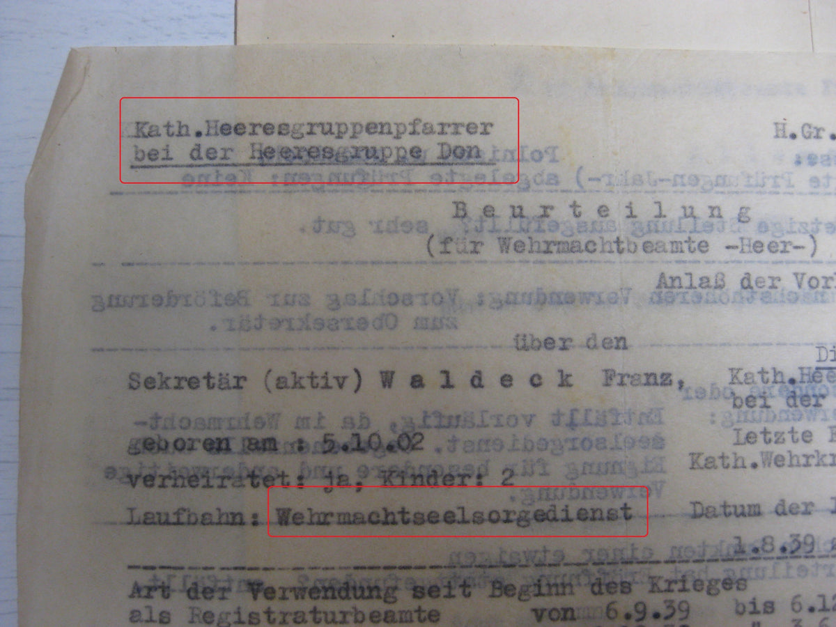 Dokumente Heeresbeamter beim Heeresgruppenpfarrer Heeresgruppe DON Wehrmacht Berufssoldat Beförderungsurkunden Russland Ostfront  etc