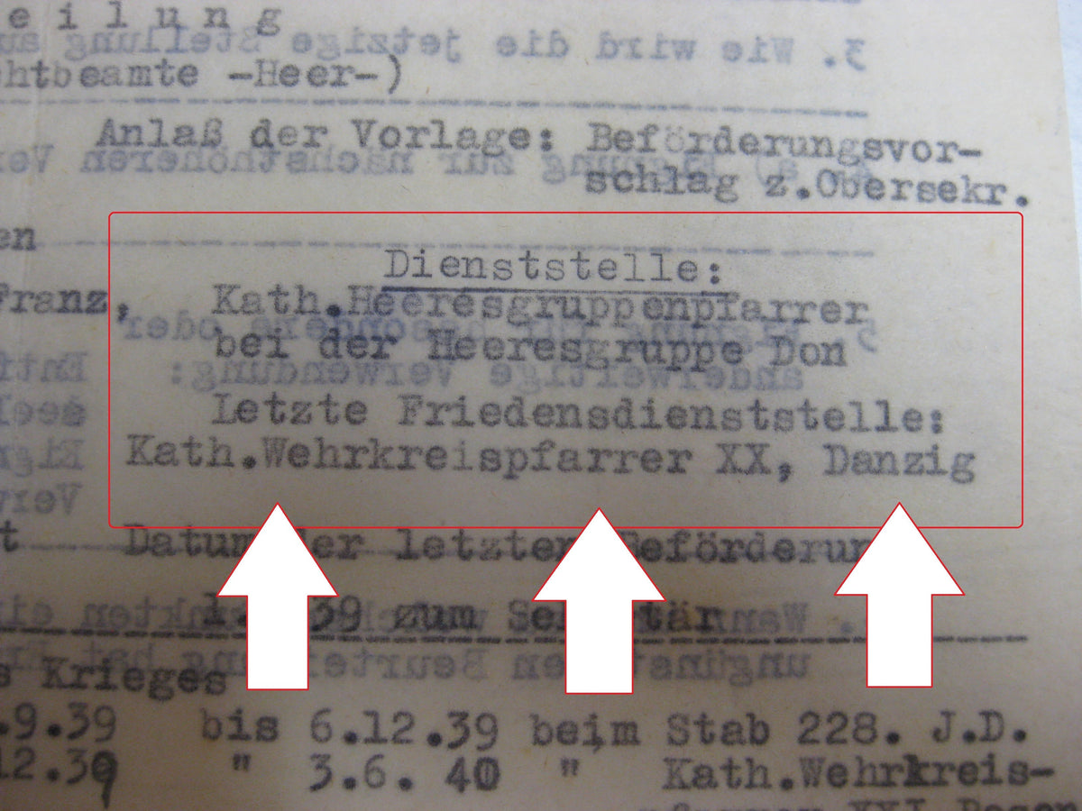 Dokumente Heeresbeamter beim Heeresgruppenpfarrer Heeresgruppe DON Wehrmacht Berufssoldat Beförderungsurkunden Russland Ostfront  etc