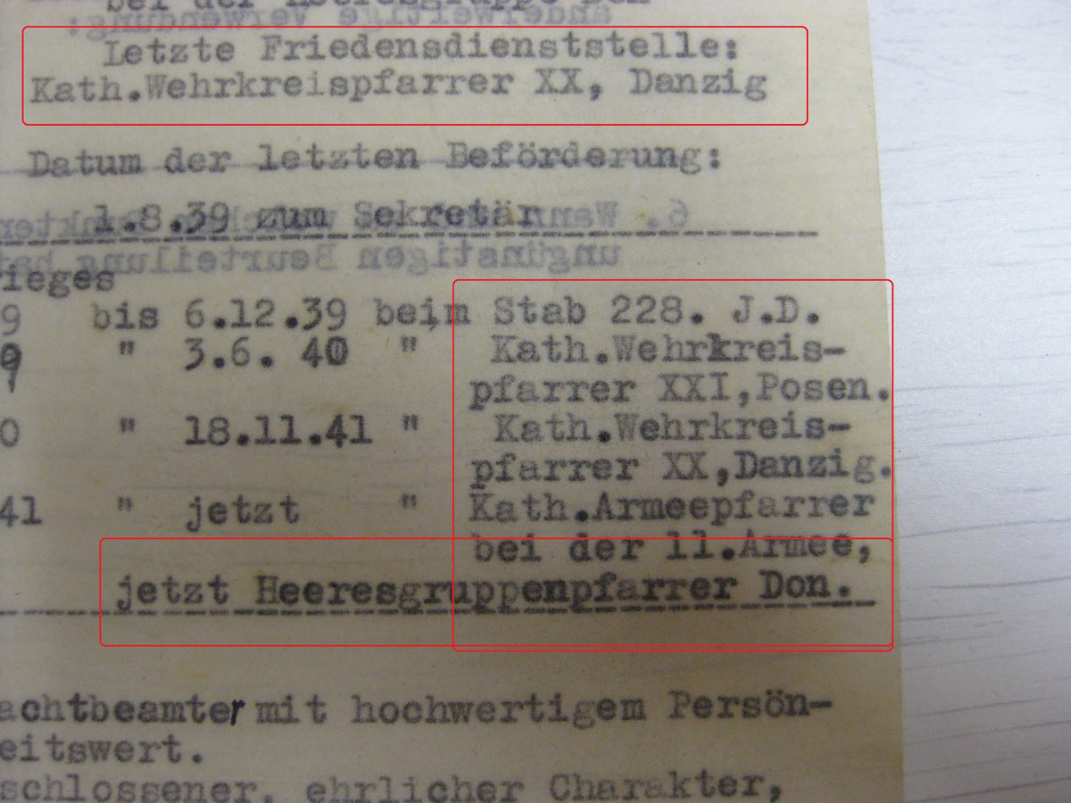 Dokumente Heeresbeamter beim Heeresgruppenpfarrer Heeresgruppe DON Wehrmacht Berufssoldat Beförderungsurkunden Russland Ostfront  etc