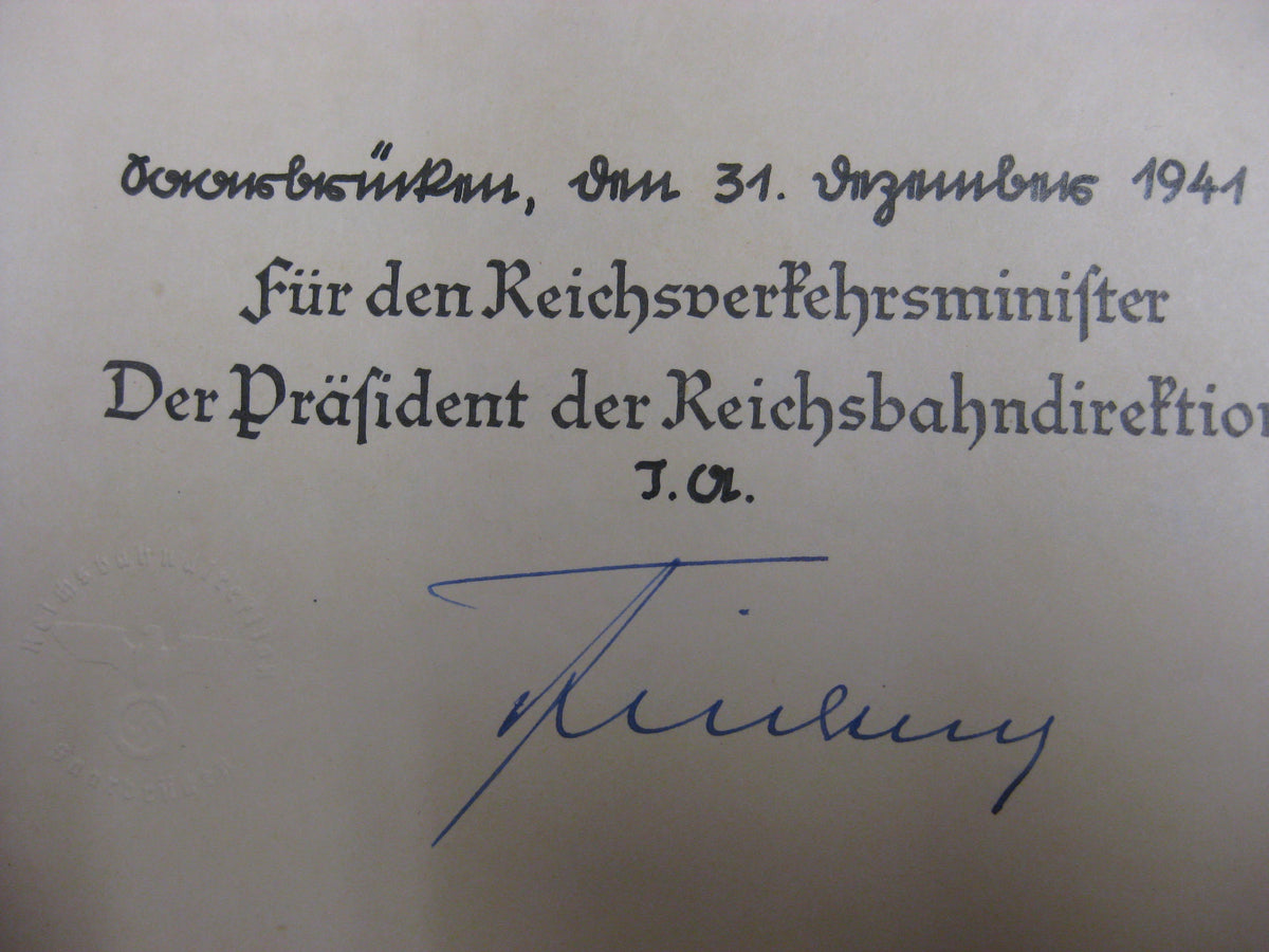 Dokumente Reichsbahn Saarbrücken Eisenbahn Beförderungsurkunden Verleihungsurkunde