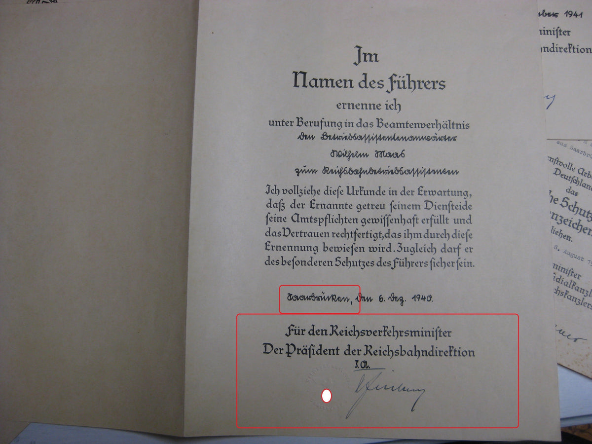 Dokumente Reichsbahn Saarbrücken Eisenbahn Beförderungsurkunden Verleihungsurkunde