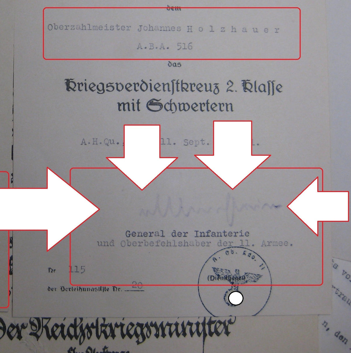 Besitzzeugnis Krimschild Verleihungsurkunden Militärpass Oberstabsintendant / Major Wehrmacht  Russland Ostfront