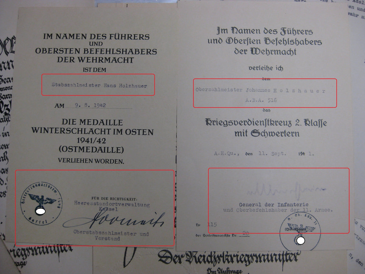 Besitzzeugnis Krimschild Verleihungsurkunden Militärpass Oberstabsintendant / Major Wehrmacht  Russland Ostfront