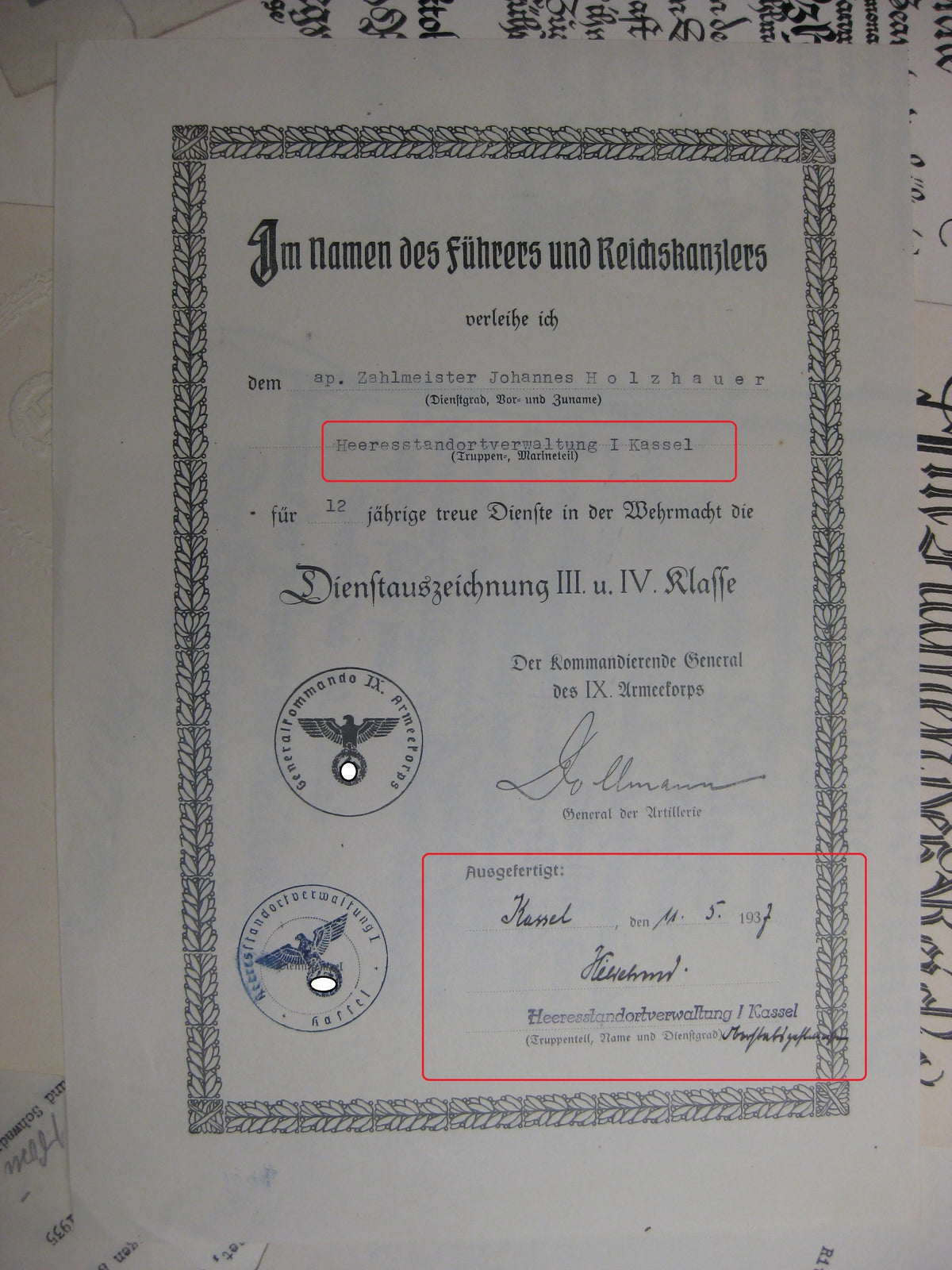 Besitzzeugnis Krimschild Verleihungsurkunden Militärpass Oberstabsintendant / Major Wehrmacht  Russland Ostfront