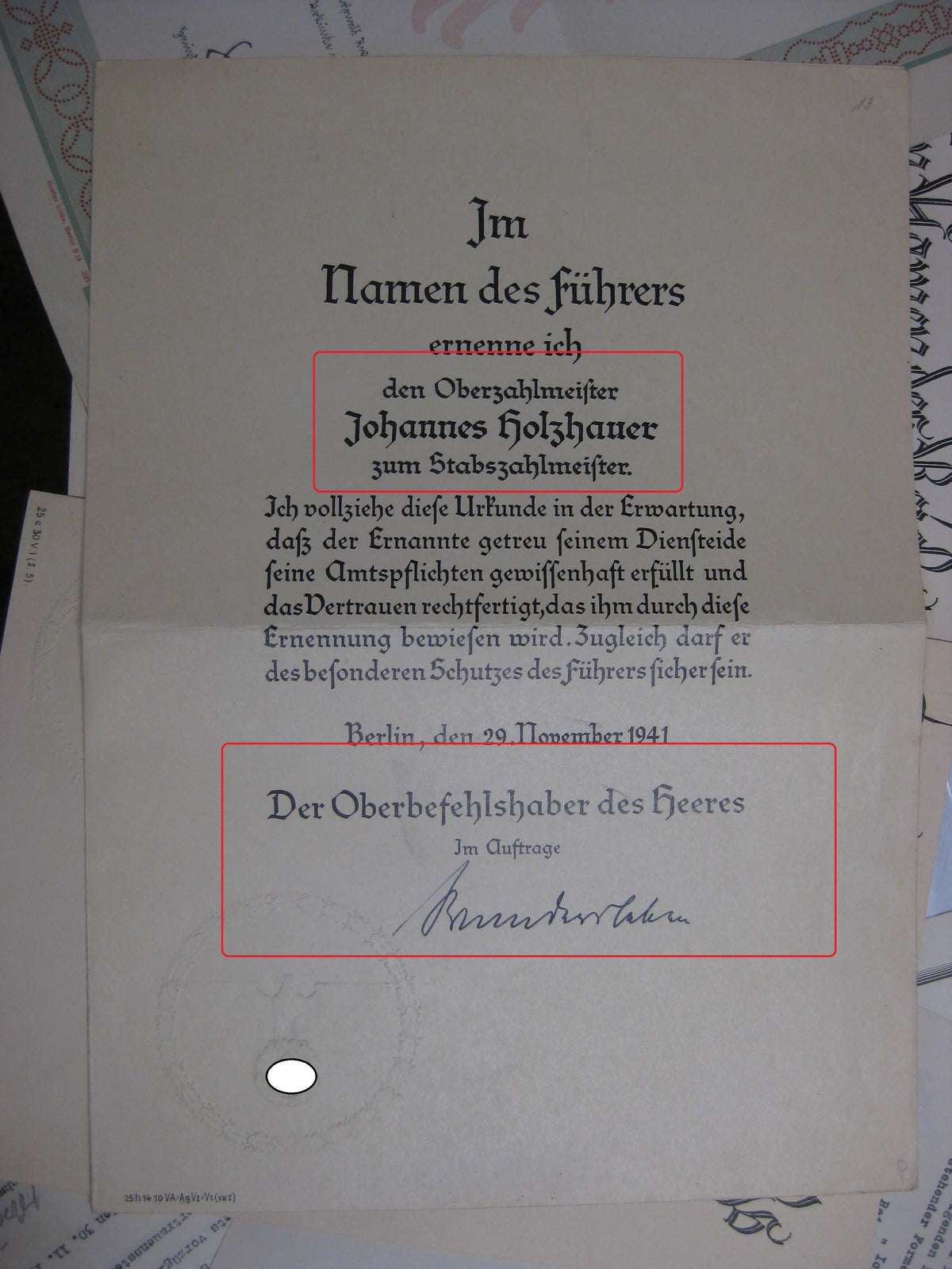 Besitzzeugnis Krimschild Verleihungsurkunden Militärpass Oberstabsintendant / Major Wehrmacht  Russland Ostfront