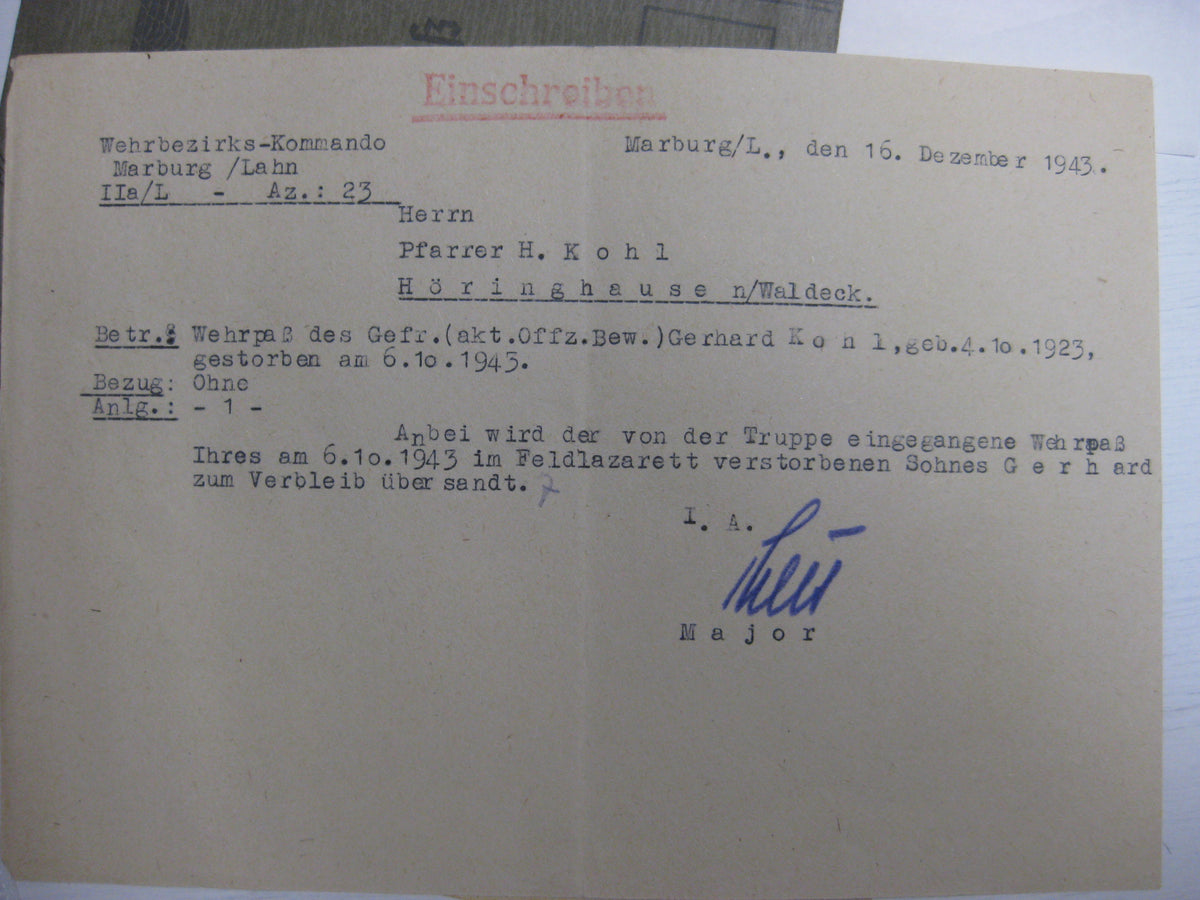 Wehrpaß Hitlerjugend  Mitgliedsausweis Wehrmacht Russland Ostfront