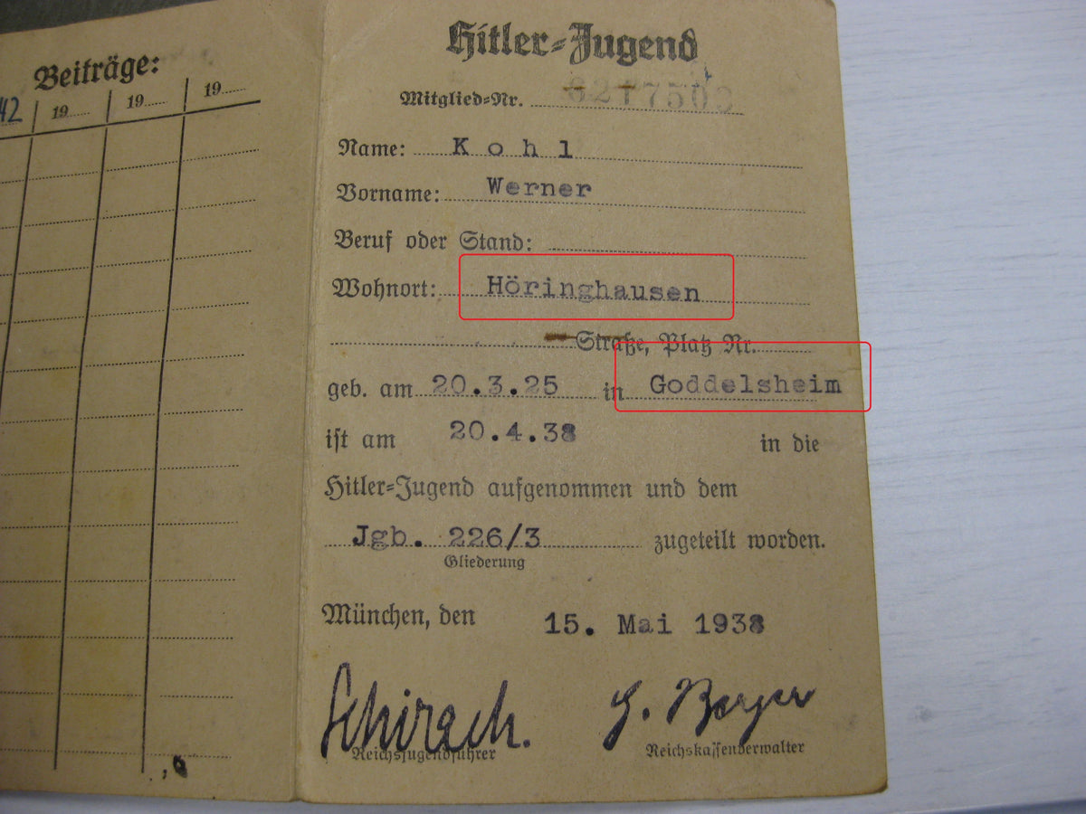 Wehrpaß Hitlerjugend  Mitgliedsausweis Wehrmacht Russland Ostfront