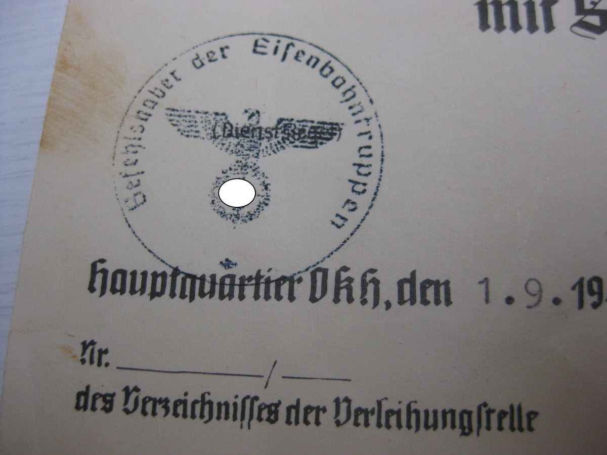 Besitzzeugnis Verleihungsurkunden Eisernes Kreuz Orden Wehrmacht Verleihung im Polenfeldzug