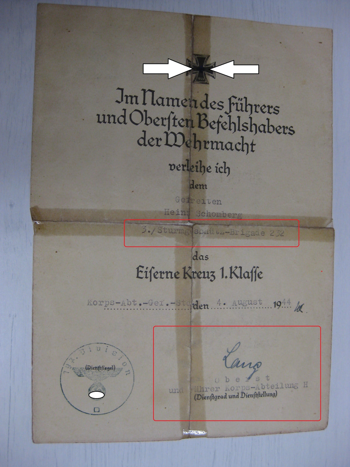 Besitzzeugnis Verleihungsurkunden Panzerartillerie Panzerjäger Sturmartillerie