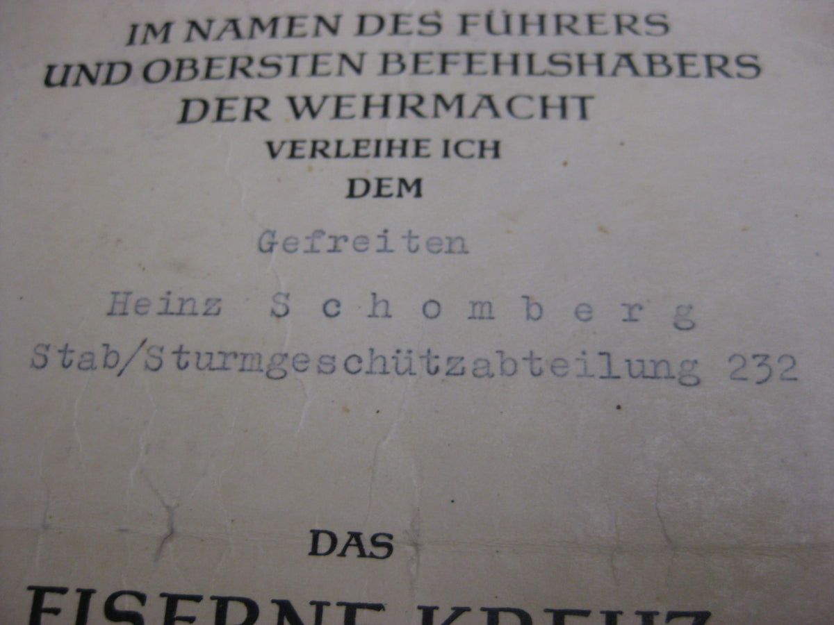 Besitzzeugnis Verleihungsurkunden Panzerartillerie Panzerjäger Sturmartillerie