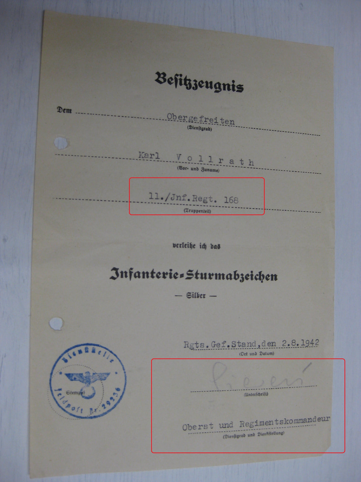 Erkennungsmarke Besitzzeugnis seltene VARIANTE Verleihungsurkunden EK2/39 Konvolut