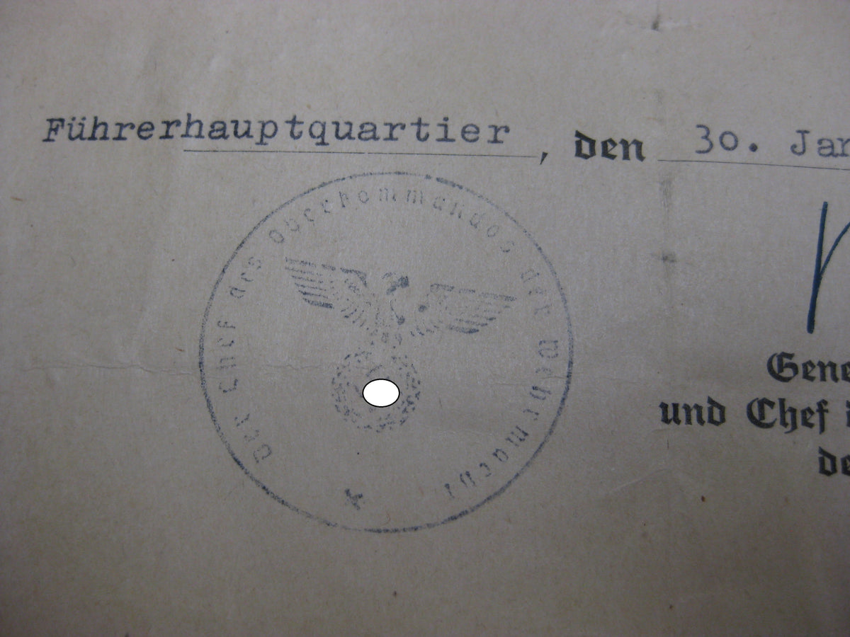 Verleihungsurkunde Besitzzeugnis Führerhauptquartier !!