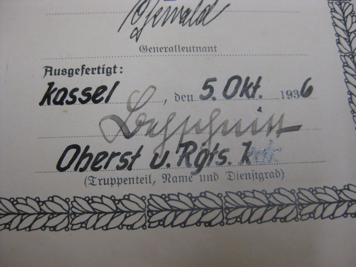 Besitzzeugnis Verleihungsurkunde Medaille DA 4 Jahre Wehrmacht Kassel Gießen