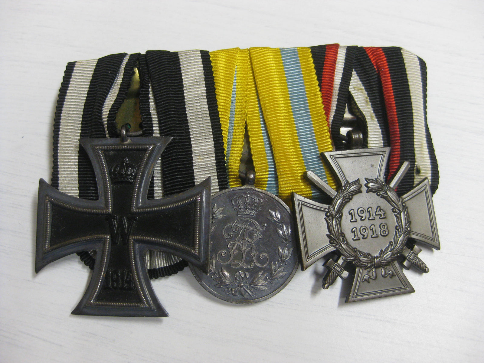 3er Ordenschnalle Ordensspange Eisernes Kreuz 1914 (EK2/14)  Sachsen Preußen Friedrich August Medaille Frontkämpfer Ehrenkreuz Kaiserreich