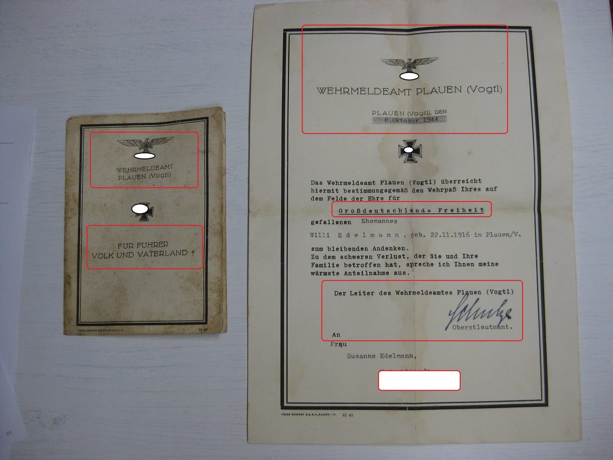 Gefallenenurkunde Kriegsmarine U-Bootwaffe U-Bootfahrer NARVIK