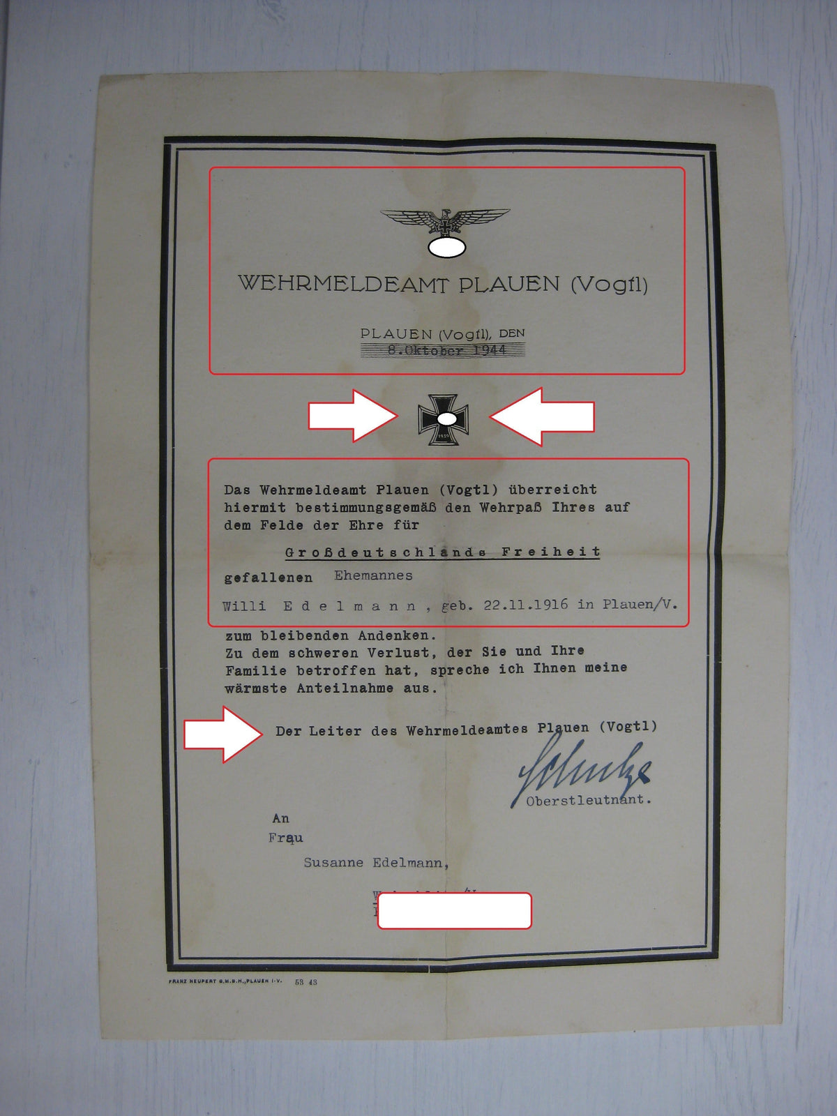 Gefallenenurkunde Kriegsmarine U-Bootwaffe U-Bootfahrer NARVIK