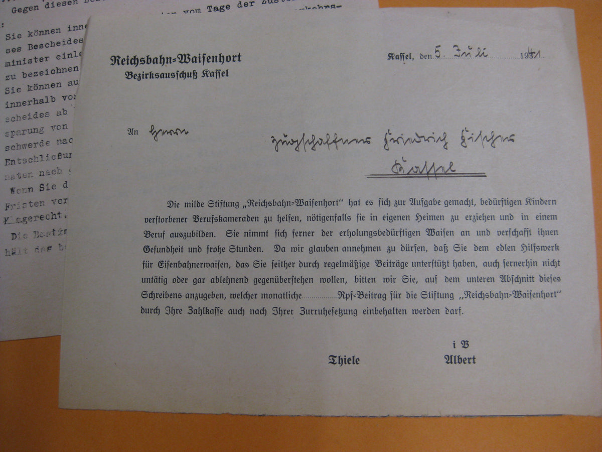 Dokumente Reichsbahn Kassel Eisenbahn Ruhestandsurkunde Verleihungsurkunde