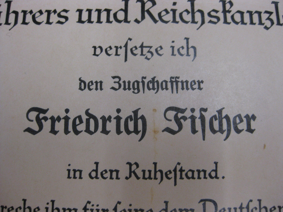 Dokumente Reichsbahn Kassel Eisenbahn Ruhestandsurkunde Verleihungsurkunde