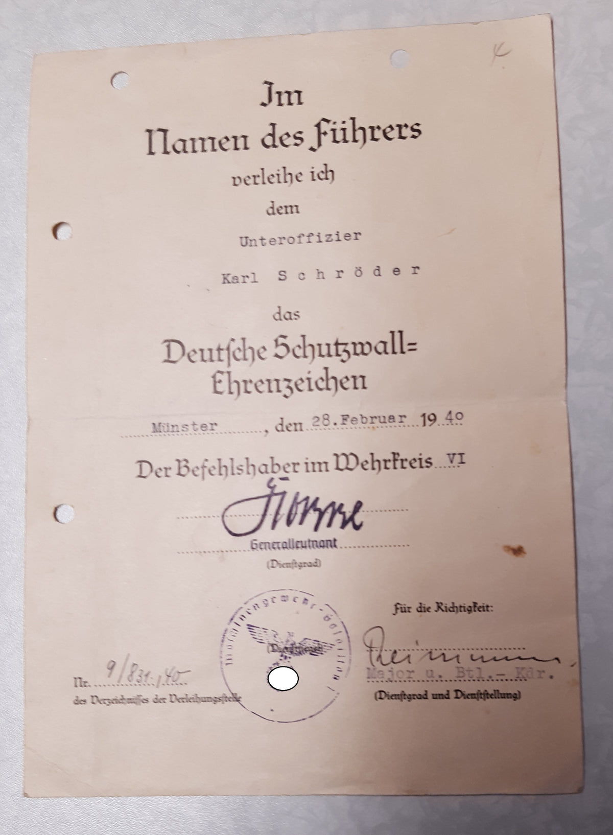 Besitzzeugnis Verleihungsurkunde Orden &amp; Ehrenzeichen Panzerjäger Abteilung 257