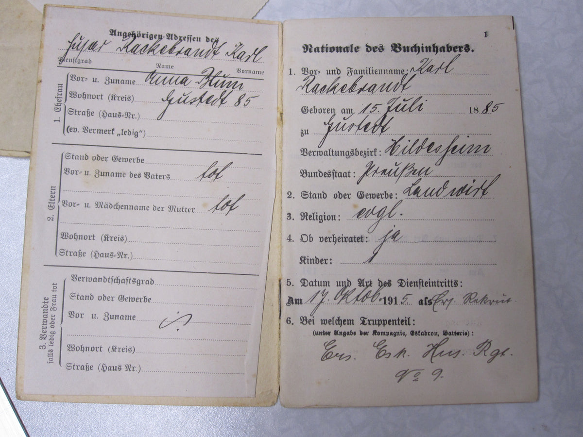 EK2/14 Militärpaß Soldbuch Überweisungsnationale Hildesheim Husaren Regiment 9 Personalausweis britische Zone Gustedt Wolfenbüttel Elbe