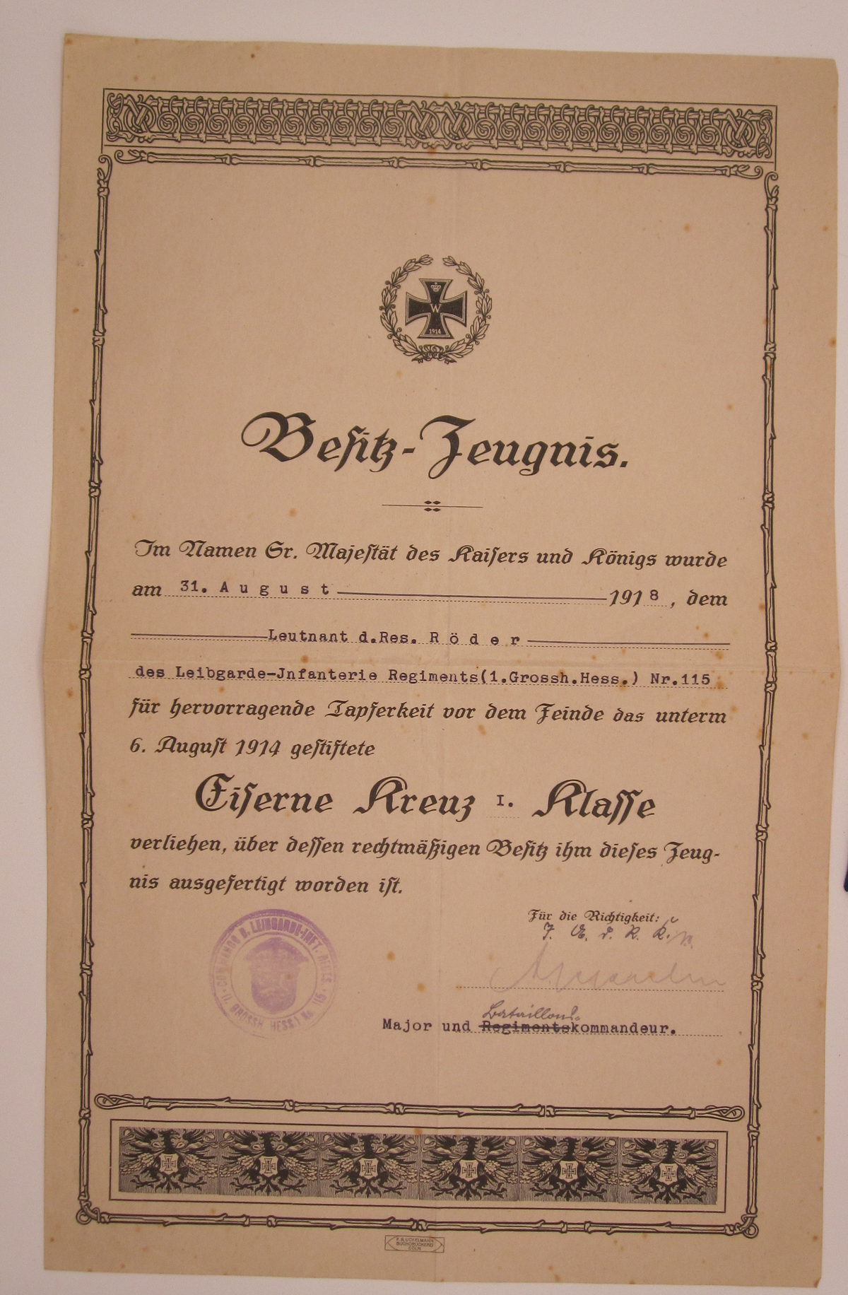Nachlass Hessen-Darmstadt 1. &amp; 2.Weltkrieg Leibgarde I.R. 115