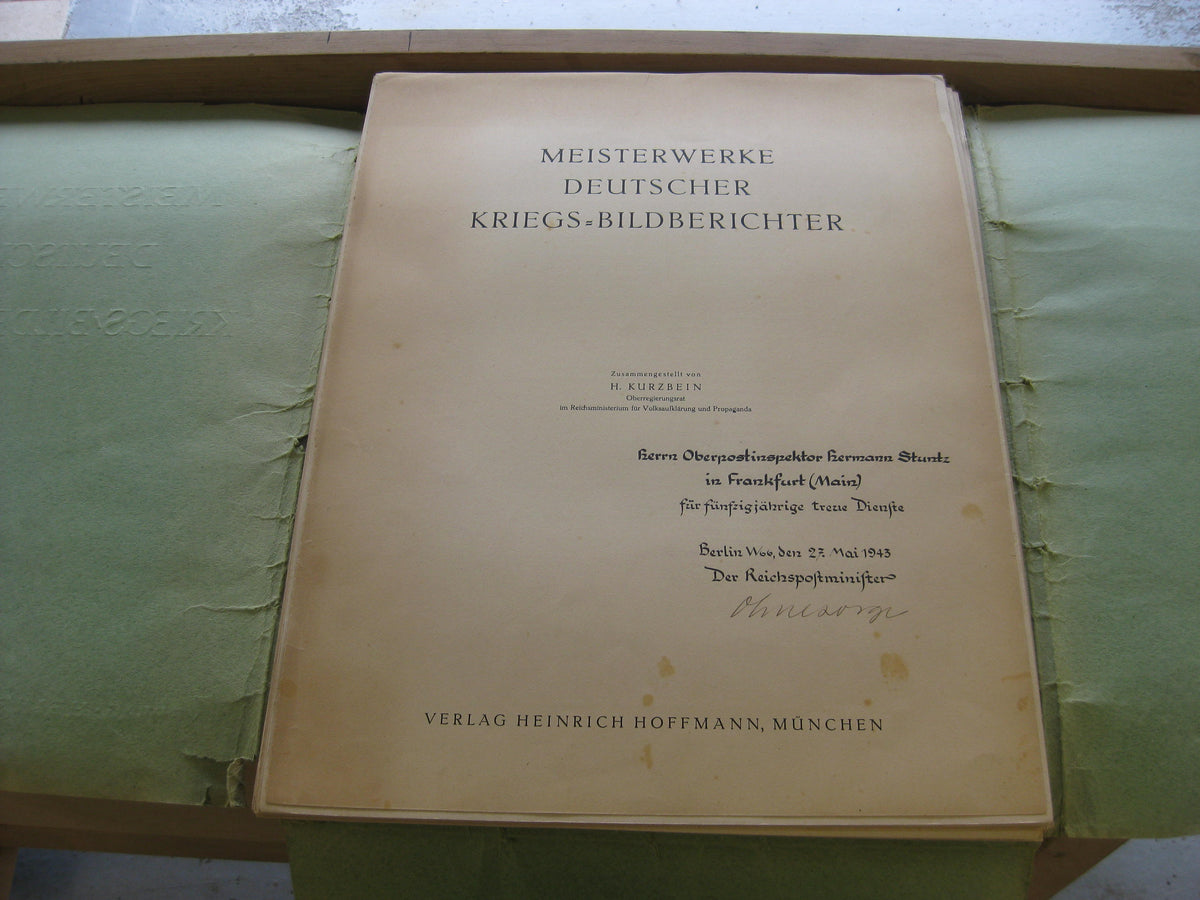 Mappe Meisterwerke deutscher Kriegs-Bildberichter Ehrengeschenk FRANKFURT mit Originalunterschrift Ohnesorge 1942 / 1943